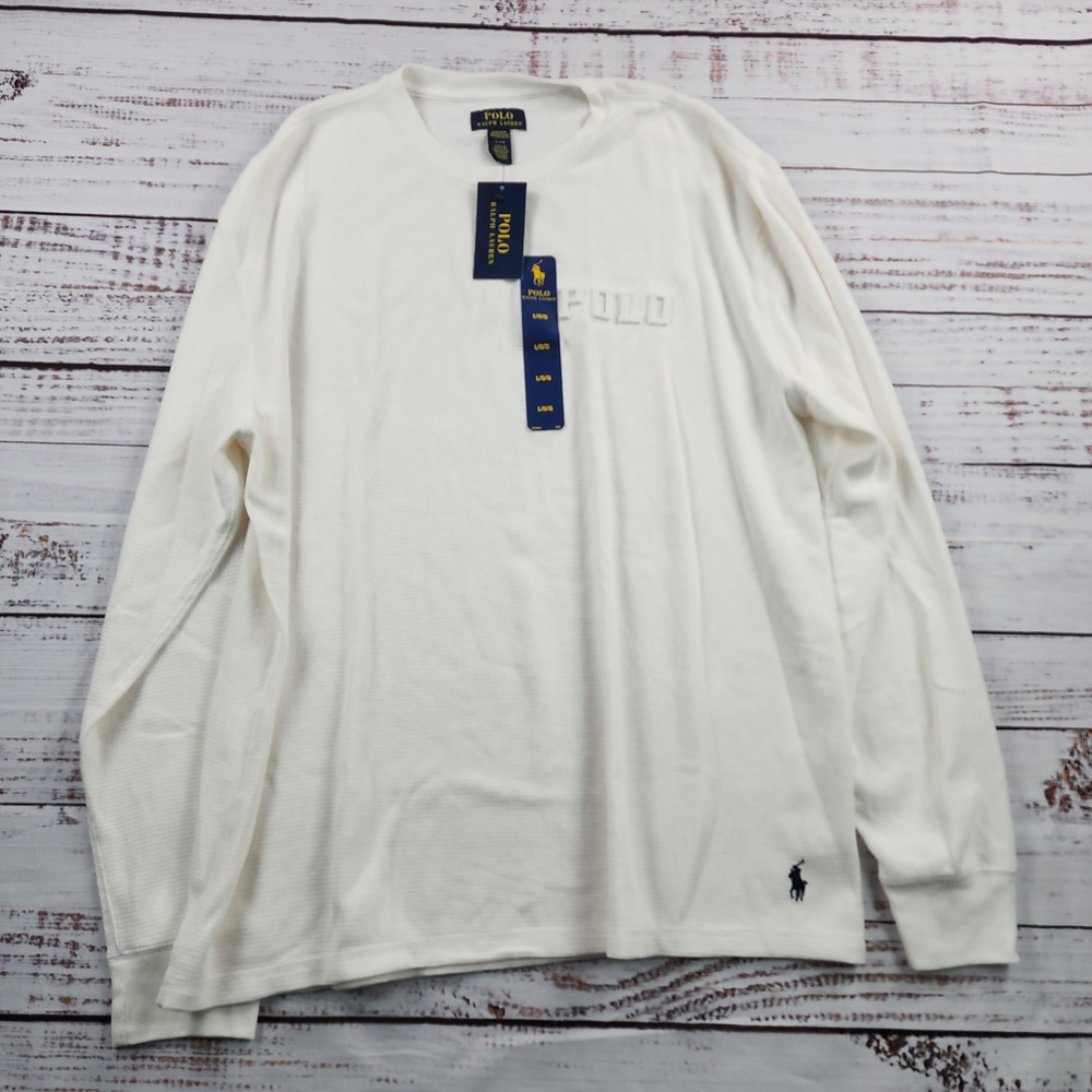 Polo Ralph Lauren Mens Large Embossed Waffle Long Sleeve Thermal Sleep Shirt NWT
